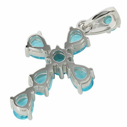 Sterling Silver Blue CZ Cross Pendant (Chain Sold Separately)