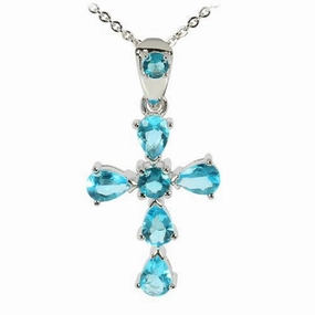 Sterling Silver Blue CZ Cross Pendant (Chain Sold Separately)