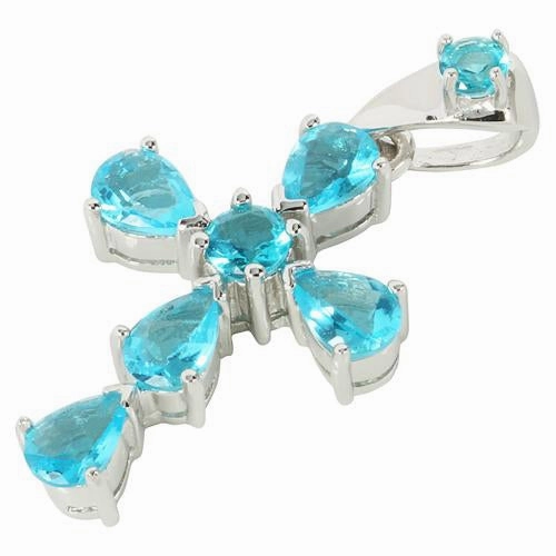 Sterling Silver Blue CZ Cross Pendant (Chain Sold Separately)