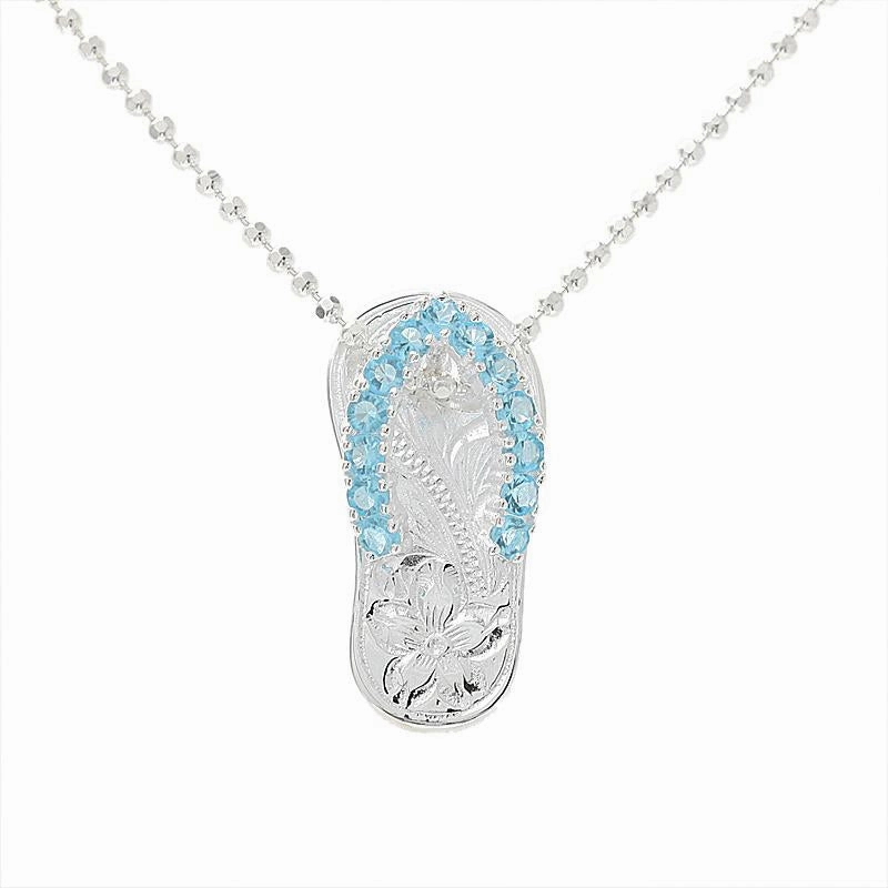 Sterling Silver Blue CZ Strap Hawaiian Scroll Slipper Pendant (Chain Sold Separately)