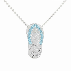 Sterling Silver Blue CZ Strap Hawaiian Scroll Slipper Pendant (Chain Sold Separately)