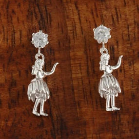 Sterling Silver CZ and Hula Dancer Post Earrings