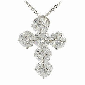 Sterling Silver CZ Inlay Cross Pendant (Chain Sold Separately)