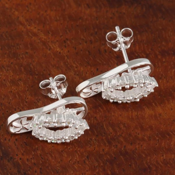 Sterling Silver CZ Strap and Plumeria See Through Slipper Post Earrings