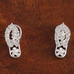 Sterling Silver CZ Strap and Plumeria See Through Slipper Post Earrings