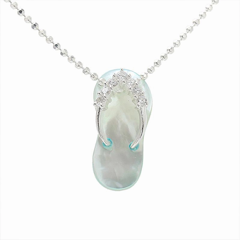 Sterling Silver CZ Strap Blue Shell Slipper Pendant (Chain Sold Separately)