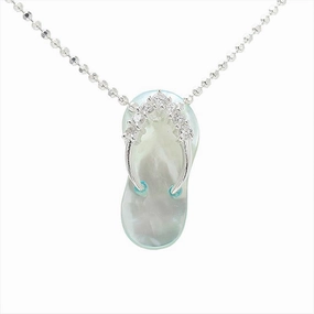 Sterling Silver CZ Strap Blue Shell Slipper Pendant (Chain Sold Separately)