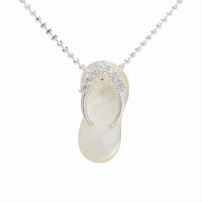 Sterling Silver CZ Strap White Shell Slipper Pendant (Chain Sold Separately)