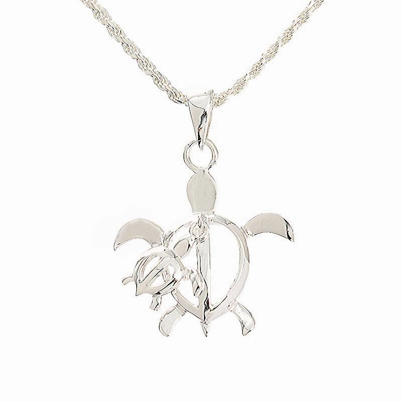 Sterling Silver Double Honu (Hawaiian Turtle) Pendant (Chain Sold Separately)