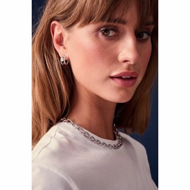 Sterling Silver Ellisse Carezza Creolo Earrings SJ-E2352-CZ