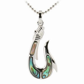 Sterling Silver Fish Hook with Abalone Inlaid Pendant (Chain Sold Separately)