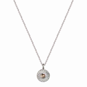 Sterling Silver Flower Pendant with Brown Diamond