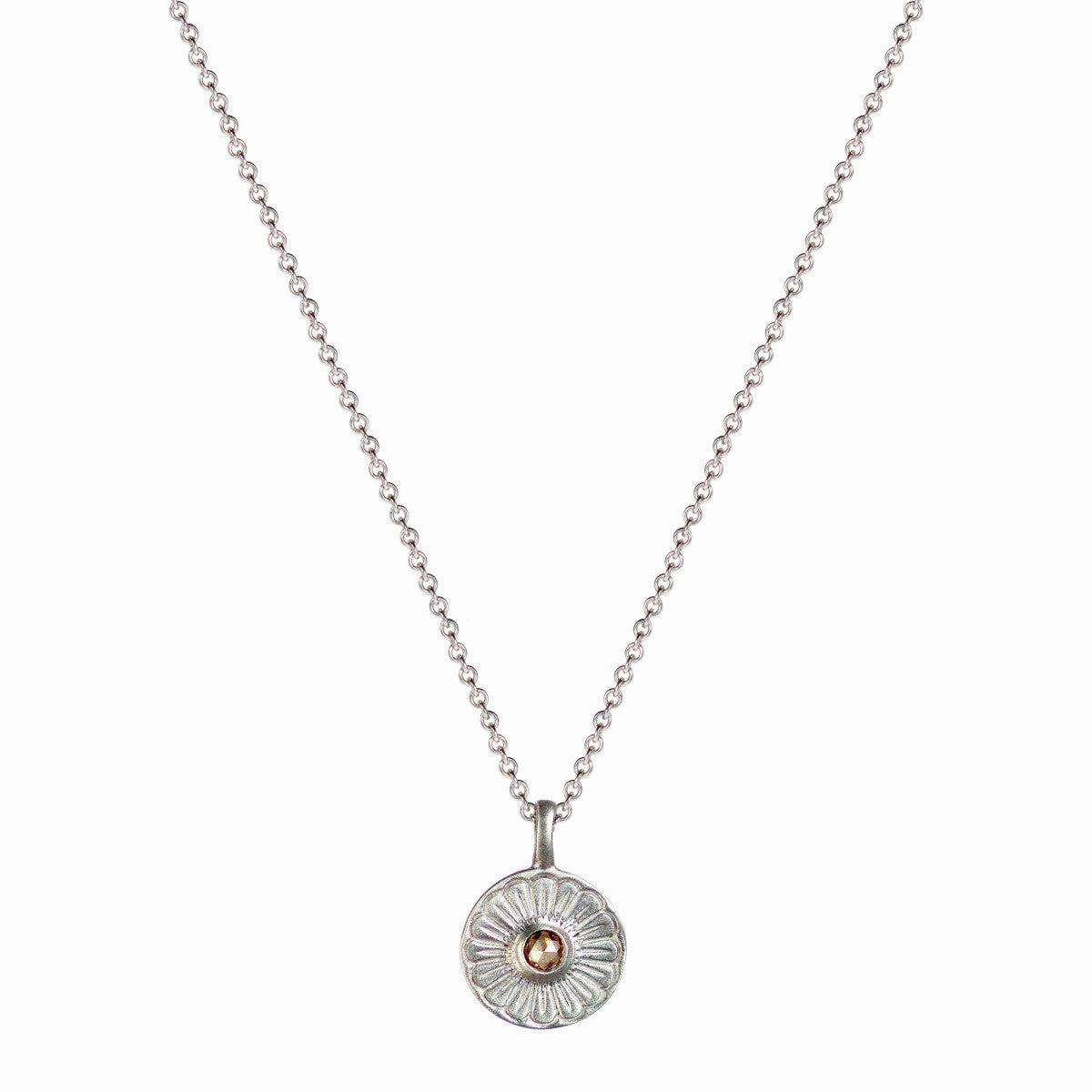 Sterling Silver Flower Pendant with Brown Diamond