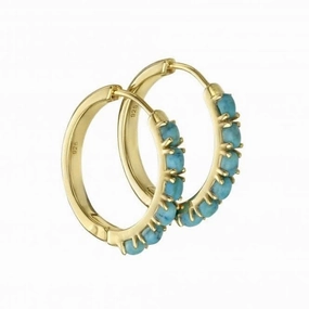 Sterling Silver Gold Plated Magnesite Stones Hoop Earrings E5874T