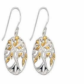 Sterling Silver Gold Tree Of Life Earrings E5808
