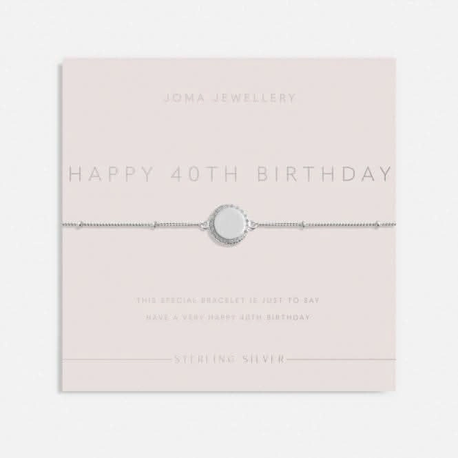 Sterling Silver Happy 40th Birthday Disc Pave 16cm   3cm Bracelet JJS0012