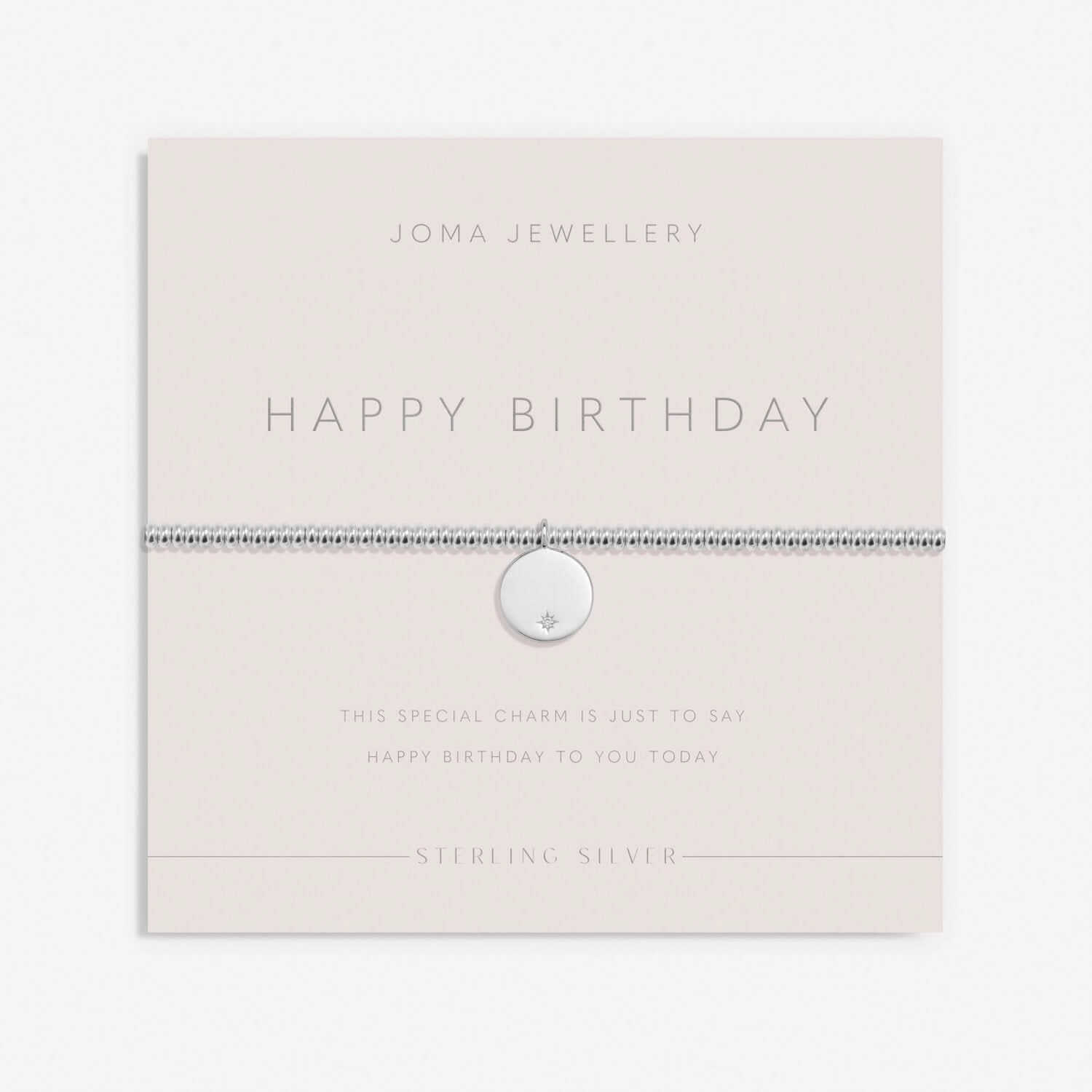 Sterling Silver Happy Birthday Cubic Zirconia Disc Bracelet JJS0060