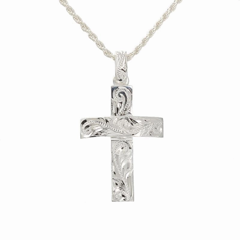 Sterling Silver Hawaiian Scroll 3D Cross Pendant (Chain Sold Separately)