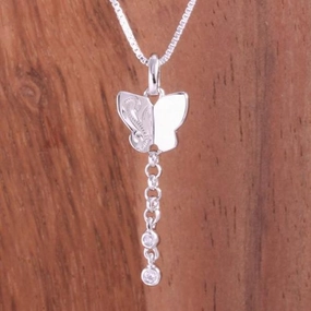 Sterling Silver Hawaiian Scroll Butterfly with CZ Pendant (Chain Sold Separately)