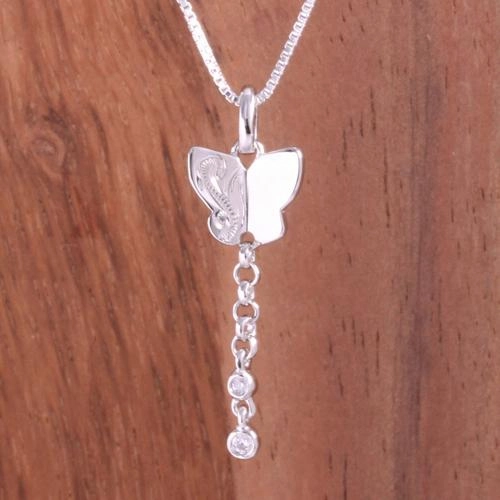 Sterling Silver Hawaiian Scroll Butterfly with CZ Pendant (Chain Sold Separately)