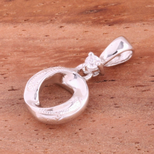 Sterling Silver Hawaiian Scroll Circle with CZ Pendant (Chain Sold Separately)