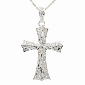 Sterling Silver Hawaiian Scroll Cross Pendant (Large) (Chain Sold Separately)