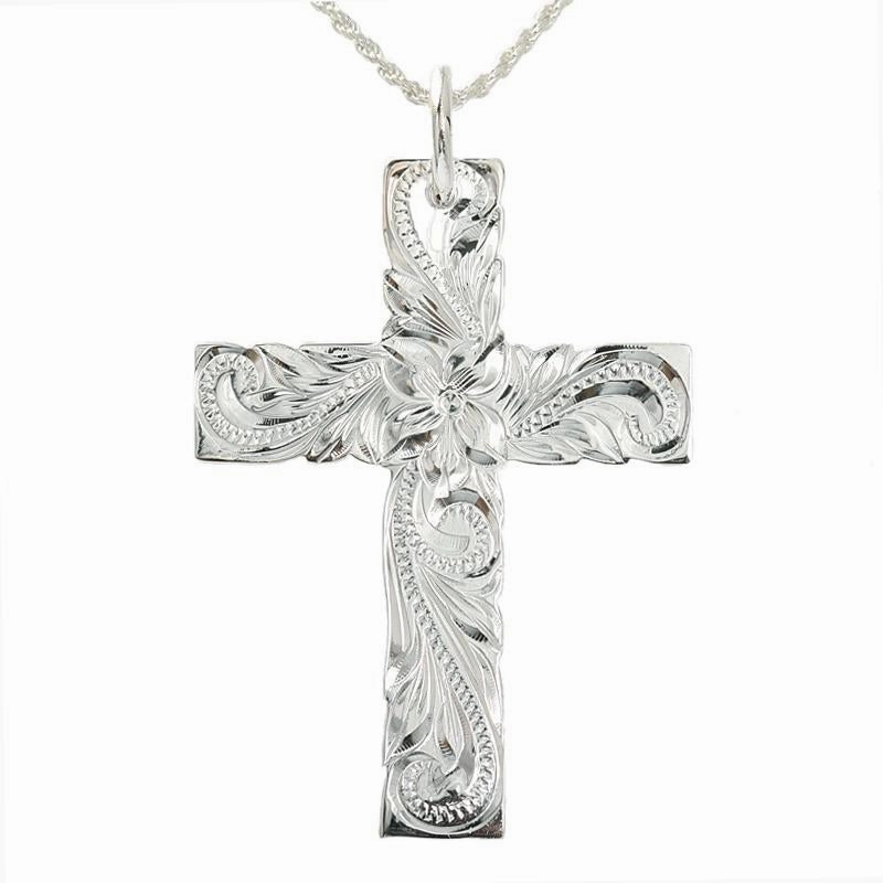 Sterling Silver Hawaiian Scroll Cross Pendant (Large) (Chain Sold Separately)