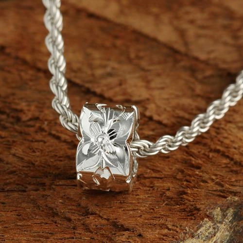 Sterling Silver Hawaiian Scroll Cut Out Edge Barrel Pendant (Silver/Pink Gold/Yellow Gold) (S/M) (Chain Sold Separately)