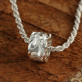 Sterling Silver Hawaiian Scroll Cut Out Edge Barrel Pendant (Silver/Pink Gold/Yellow Gold) (S/M) (Chain Sold Separately)