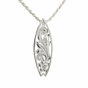Sterling Silver Hawaiian Scroll Cut Out Surfboard Pendant (Chain Sold Separately)