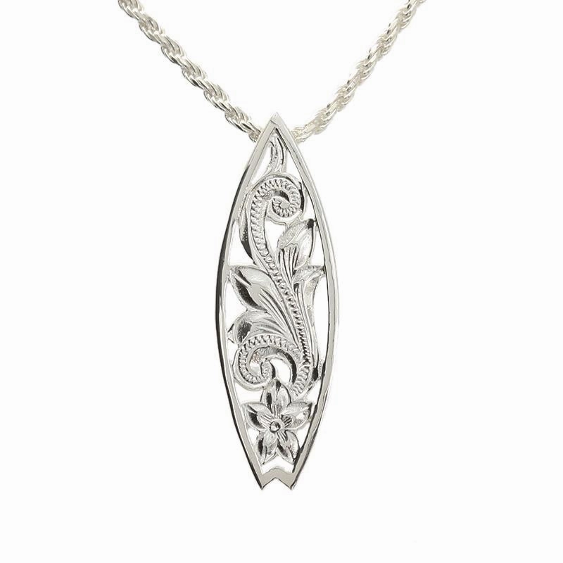 Sterling Silver Hawaiian Scroll Cut Out Surfboard Pendant (Chain Sold Separately)