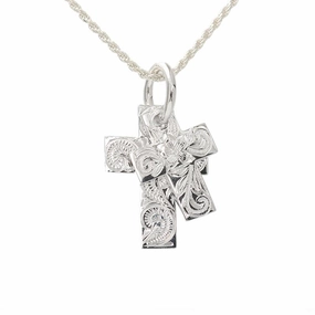 Sterling Silver Hawaiian Scroll Double Cross Pendant (Chain Sold Separately)