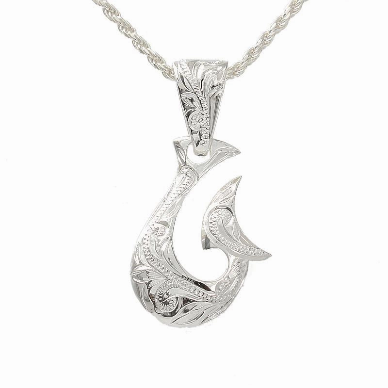 Sterling Silver Hawaiian Scroll Fancy Fish Hook Pendant (Chain Sold Separately)