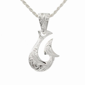 Sterling Silver Hawaiian Scroll Fancy Fish Hook Pendant (Chain Sold Separately)
