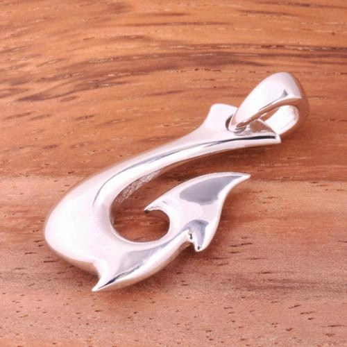 Sterling Silver Hawaiian Scroll Fish Hook Pendant (Chain Sold Separately)
