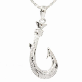 Sterling Silver Hawaiian Scroll Fish Hook Pendant (Chain Sold Separately)