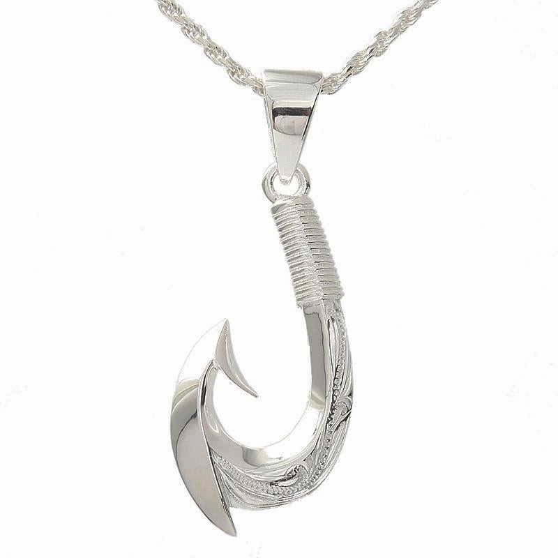 Sterling Silver Hawaiian Scroll Fish Hook Pendant (Chain Sold Separately)