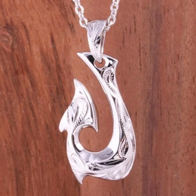 Sterling Silver Hawaiian Scroll Fish Hook Pendant (Chain Sold Separately)