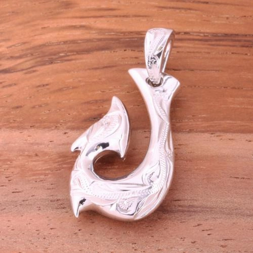 Sterling Silver Hawaiian Scroll Fish Hook Pendant (Chain Sold Separately)