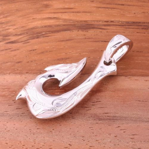 Sterling Silver Hawaiian Scroll Fish Hook Pendant (Chain Sold Separately)