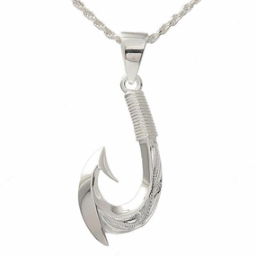 Sterling Silver Hawaiian Scroll Fish Hook Pendant (Chain Sold Separately)