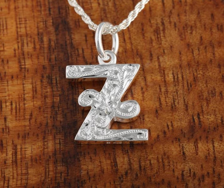 Sterling Silver Hawaiian Scroll Initial Pendant (L) (Chain Sold Separately)