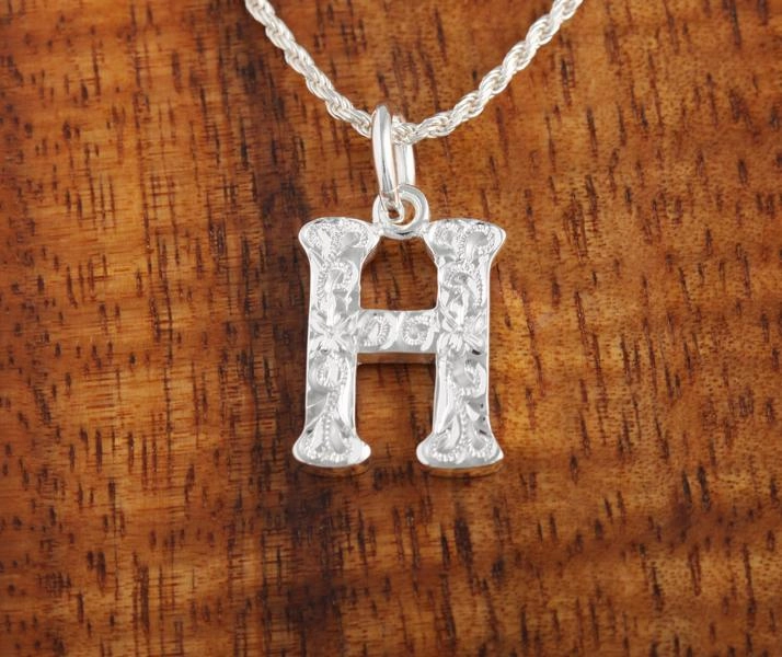 Sterling Silver Hawaiian Scroll Initial Pendant (L) (Chain Sold Separately)