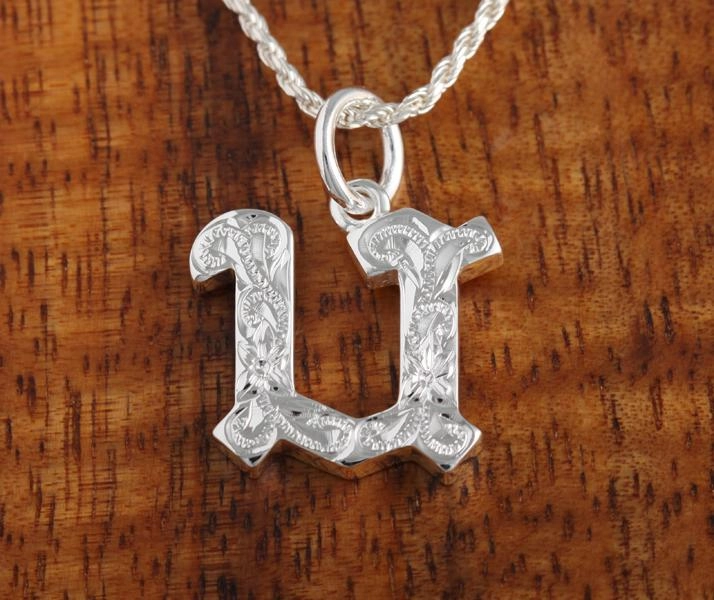 Sterling Silver Hawaiian Scroll Initial Pendant (L) (Chain Sold Separately)