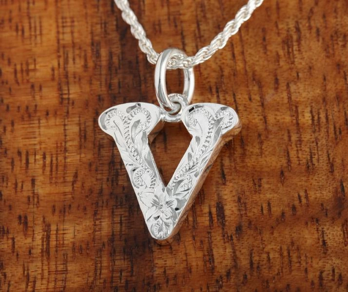 Sterling Silver Hawaiian Scroll Initial Pendant (L) (Chain Sold Separately)