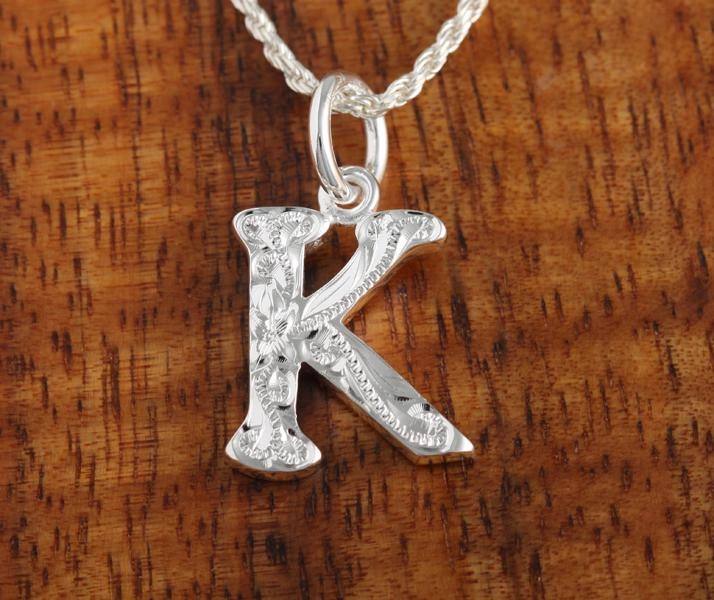 Sterling Silver Hawaiian Scroll Initial Pendant (L) (Chain Sold Separately)