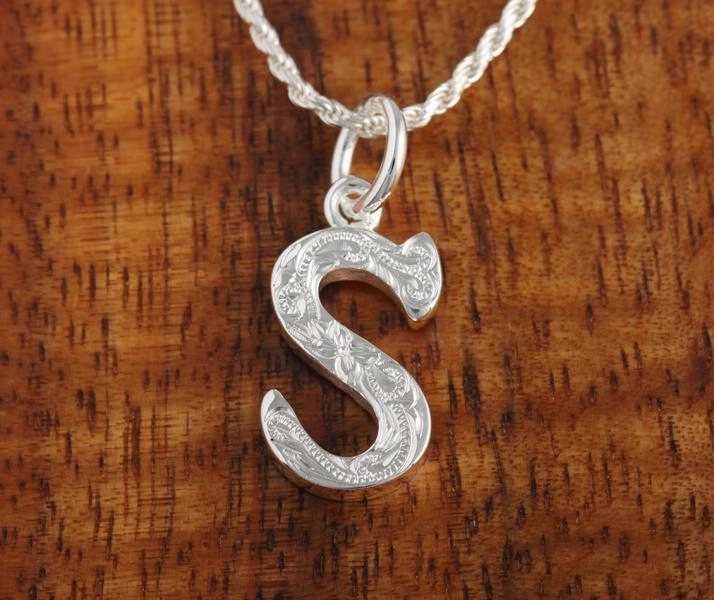Sterling Silver Hawaiian Scroll Initial Pendant (L) (Chain Sold Separately)