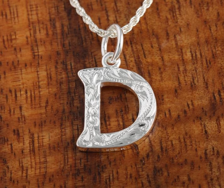 Sterling Silver Hawaiian Scroll Initial Pendant (L) (Chain Sold Separately)