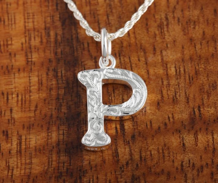 Sterling Silver Hawaiian Scroll Initial Pendant (L) (Chain Sold Separately)
