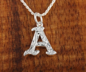 Sterling Silver Hawaiian Scroll Initial Pendant (L) (Chain Sold Separately)